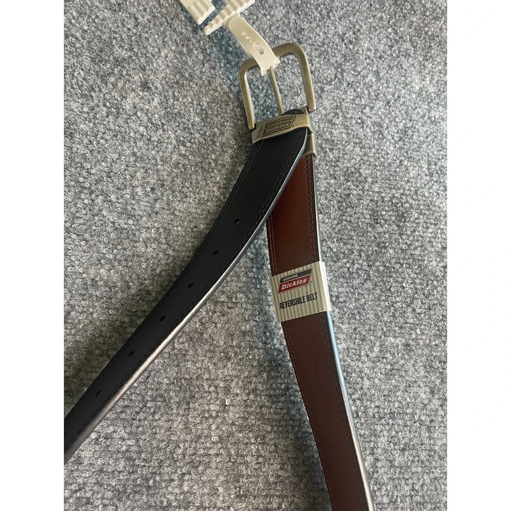 Dickies Mens Reversible Belt Black Tan Size‎ 40 Antique Brass Buckle New NWT